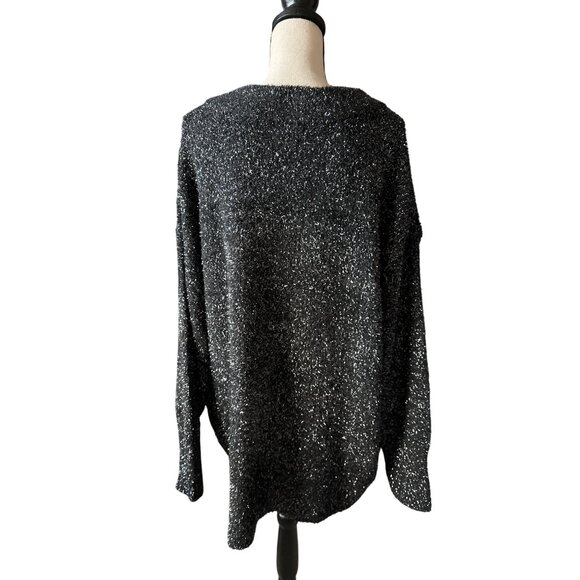NWT Ava & Viv Black Sweater Silver Glisten V Neck Holiday Soft Size 2X - Picture 4 of 7
